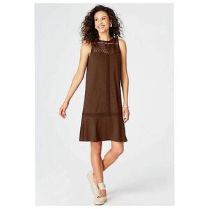 J. Jill Sleeveless Crochet Trim A-Line Mini Dress Womens Sz XL Brown Modal Blend